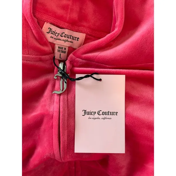 Juicy Couture NWT Pink Velour Zip Hoodie L Rhinestone Logo Y2K McBling - Image 9