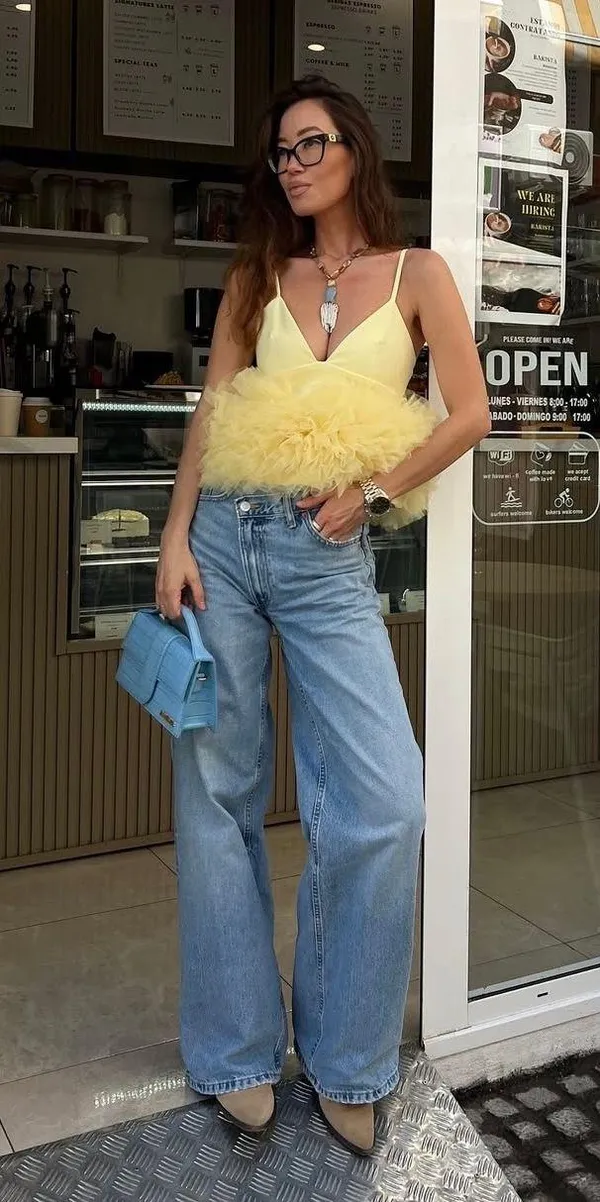Zara top blouse butter yellow ruffle tulle - Image 2
