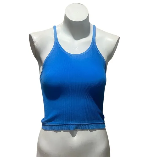 Free People Movement Women's Blue Ribbed Compression Crop Tank Top M - Image 7