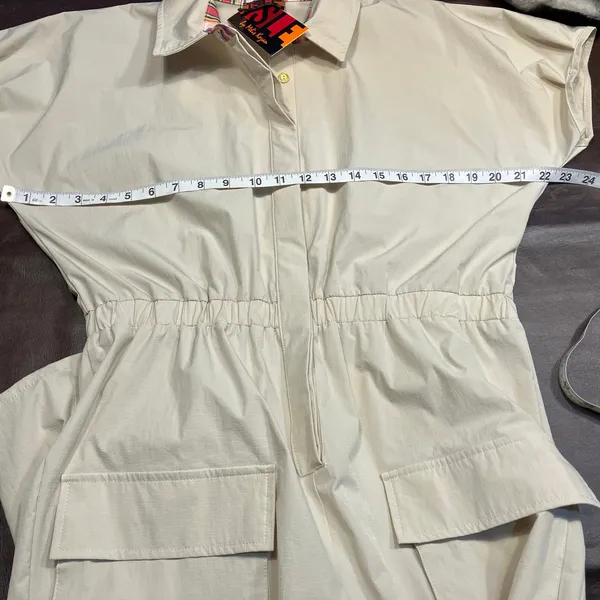 New Julia Romper Boutique Womens Small Jumpsuit Cargo Khaki Short Sleeve‎ - Image 15