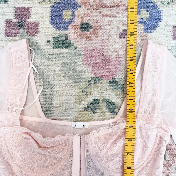 Garage Womens Sheer Lace Corset Top Small Pink Coquette Fairy Dainty Romantic - Image 5