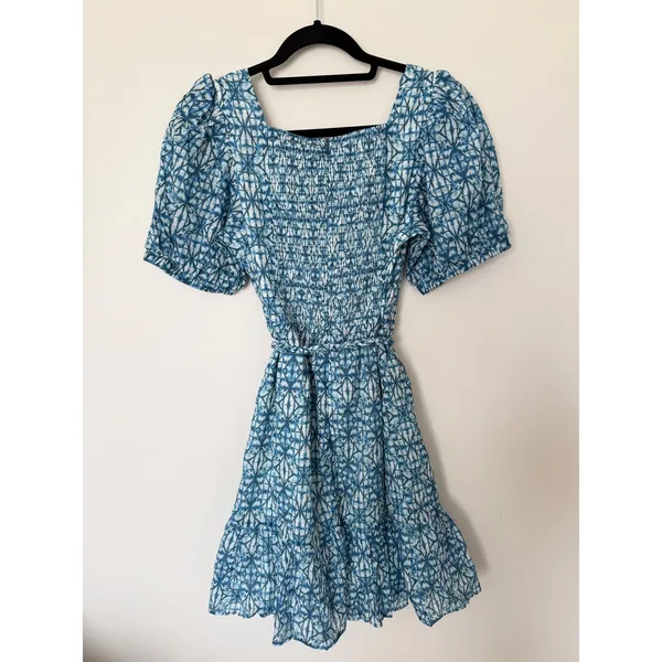 English Factory Mini Blue Dress Square Neck Size Medium Tie Front NEW - Image 4