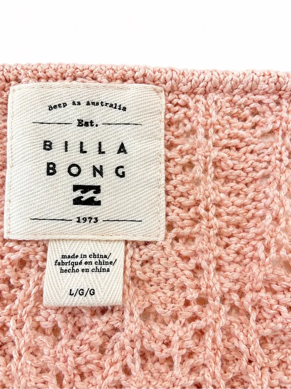 Billabong Size Large Open Knit Colorblock Lightweight Sweater Pink Rust Tan - Image 5