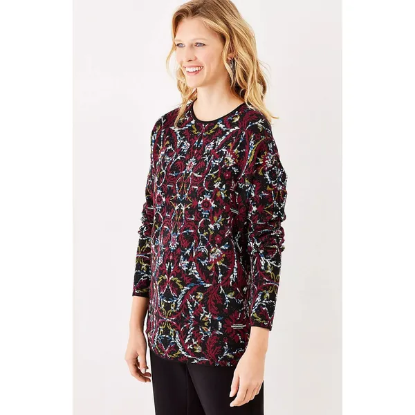 J. Jill | Jacquard Tapestry Relaxed Pullover Sweater | Medium Red - Image 2