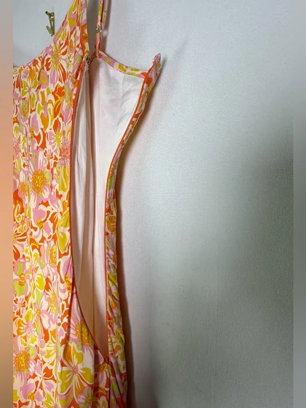 Rhythm Women’s Floral Slip Dress Pink Orange Retro Floral Midi Rayon Boho Size S - Image 3