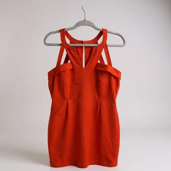 BCBG Orange Sleeveless Bodycon Dress With Strappy Back Detail Size 10‎ - Image 3