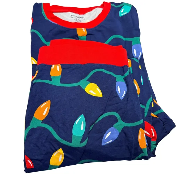 Pajamagram Womens Christmas Lights Pajama Set Navy Blue Red Medium Holiday PJs - Image 2