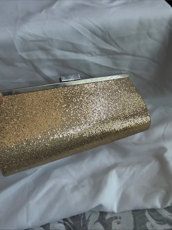 Gold Sparkle Evening Clutch with Chain Strap - Image 5
