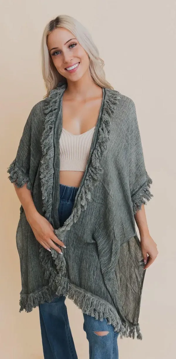 Boutique Sun Bleached Kimono With Fringe - Image 3