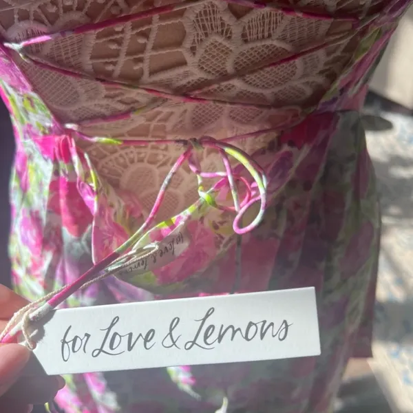 For Love And Lemons Paulina Rose Pink / Green Floral Mini Dress NWT Crossback M - Image 6