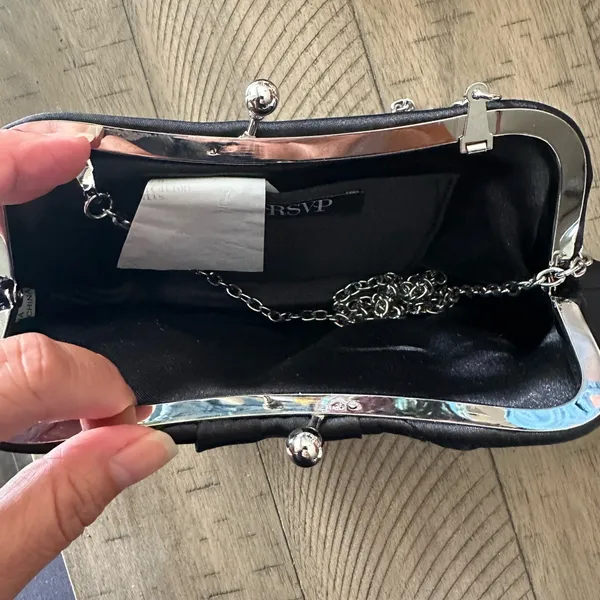 Chic Black Clutch with Silver‎ Chain and Crystal Accents - Image 2