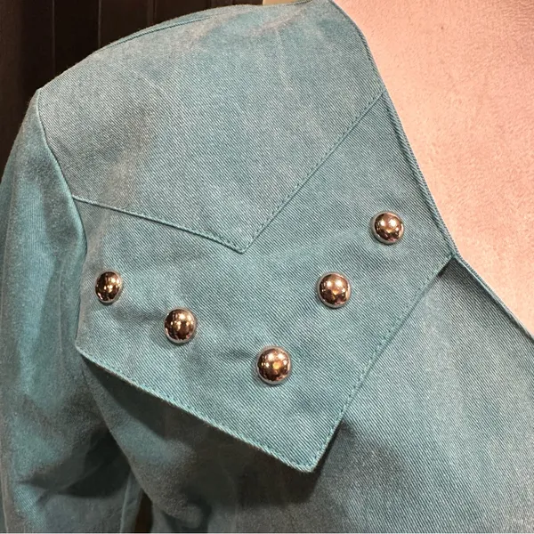 Vintage Western Attitude by Lilli Smith Studded Turquoise Blouse – Size Medium - Image 3