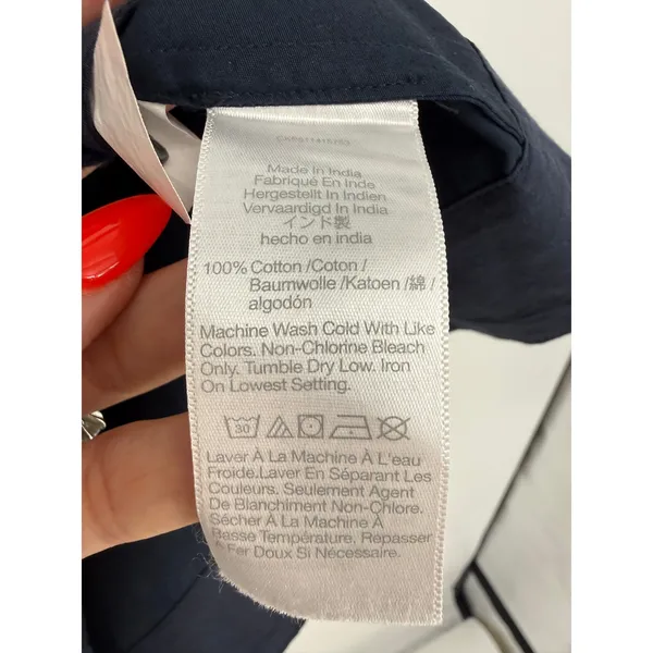 Madewell Sculptural-Sleeve Pleated Mini Dress Navy Cotton Button Front Size 2 - Image 7