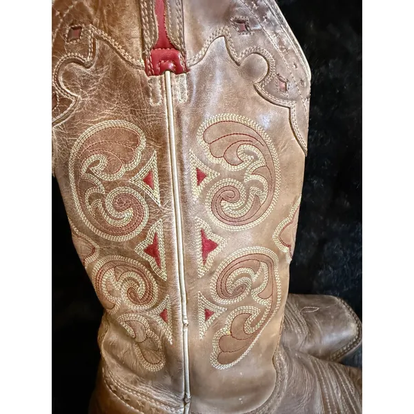 ARIAT Madrina Macchiato Tan Red Square Toe Cowboy Boots Women 8.5 - Image 3