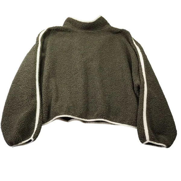Old Navy Women 4X Sherpa Fleece Half Zip Pullover Olive Green Cropped Sweatshirt - Image 6