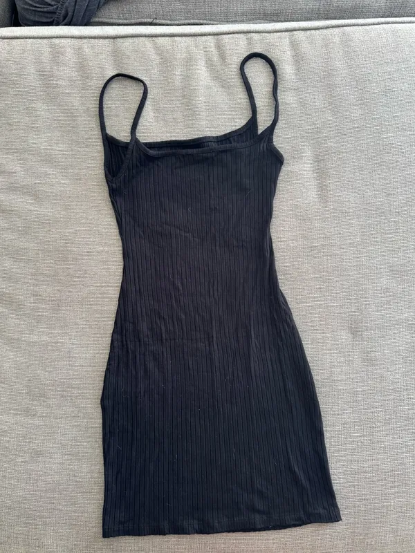 Bershka Black Ribbed Spaghetti-Strap Mini Dress - Image 4