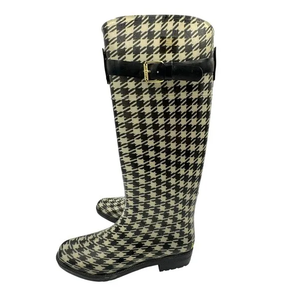 Lauren Ralph Lauren Houndstooth Tall‎ Rain Boots Women's Size 6 Classic Timeless - Image 2