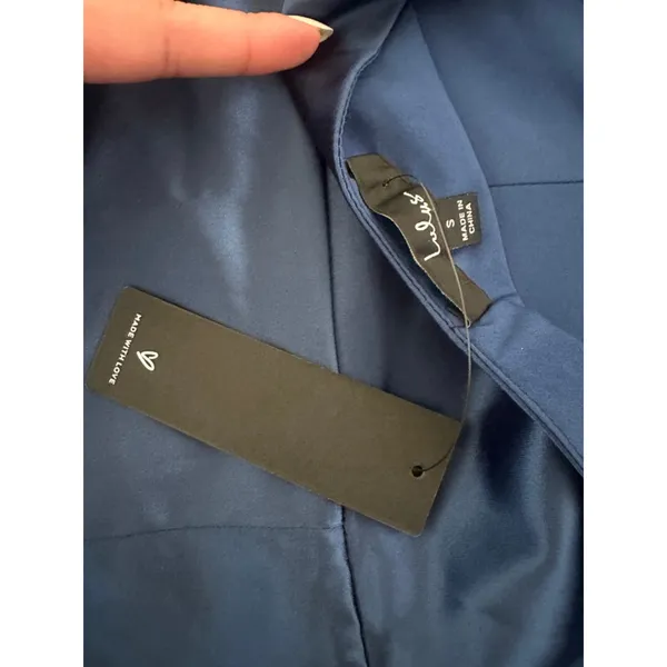 Lulus Blue Satin Halter Asymmetrical Midi Dress Size S - Image 11