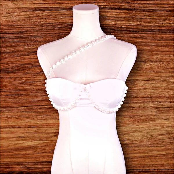 Loragal Pearl Beaded One Shoulder Bra Bralette MED Bridal Club Festival - Image 2