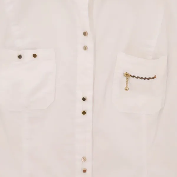 La Rok White Gold Button Shirt Womens‎ Size S Y2K Office Siren Cotton Stretch - Image 3