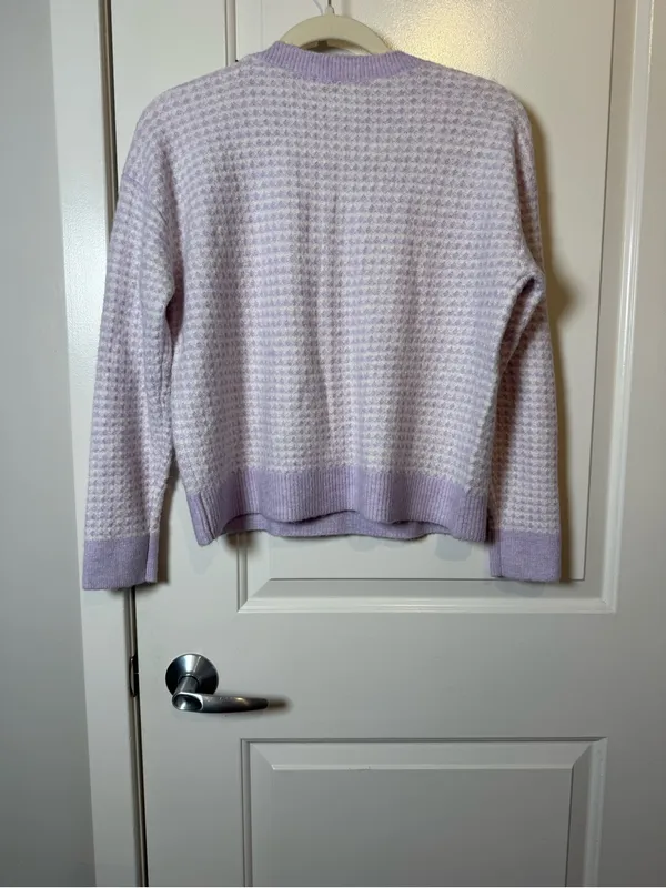 LOFT Lilac Waffle Knit Sweater with Soft Trim - Image 4