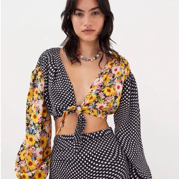 NWT For Love & Lemons Anya Crop Black‎ and White Polka Dot Top S $139 - Image 6