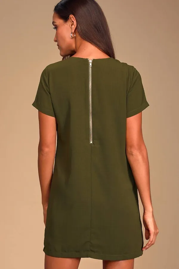 Lulus Shift and Shout Olive Green Shift Dress - Image 3
