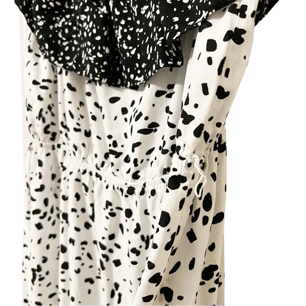 Les Sereine Off Shoulder Smocked Maxi Dress Mixed Print Tiered Slit Large - Image 4