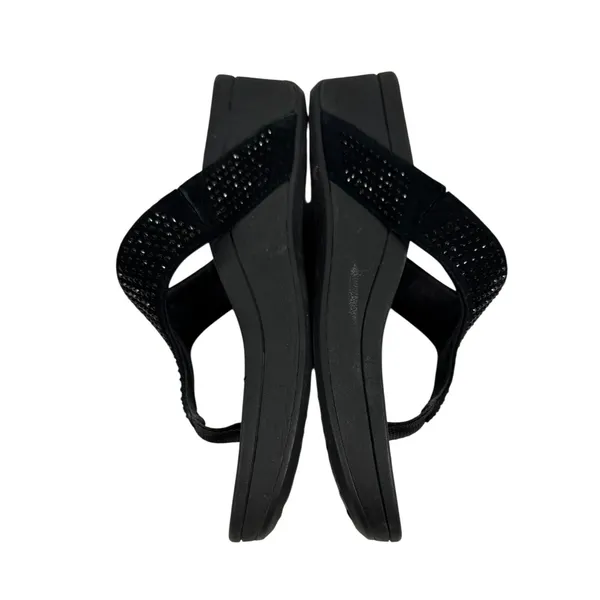 Vionic Naples Black Rhinestone Wedge Sandals Orthaheel Thong Slides Women 7 - Image 4
