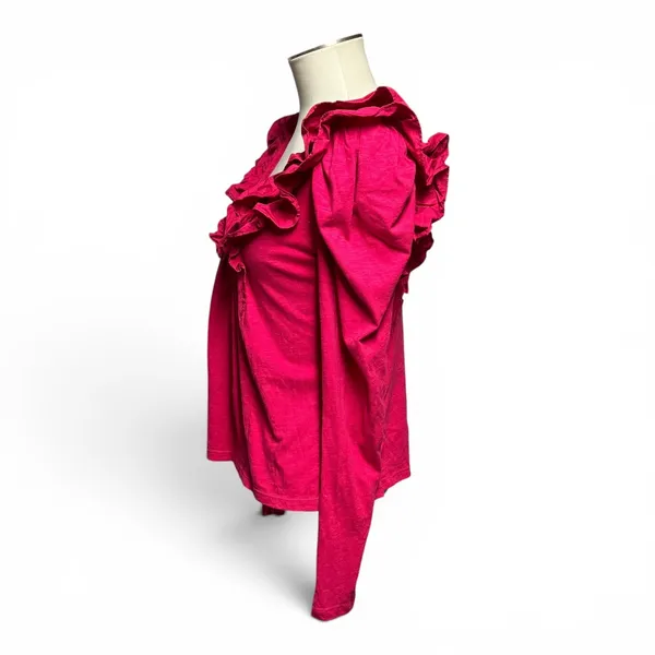 Anthropologie Long Sleeve V-Neck Ruffle Top Pink XS - Image 2