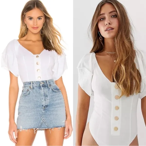 Free People Puff Sleeve Not Basic Bodysuit Size Small - Image 3