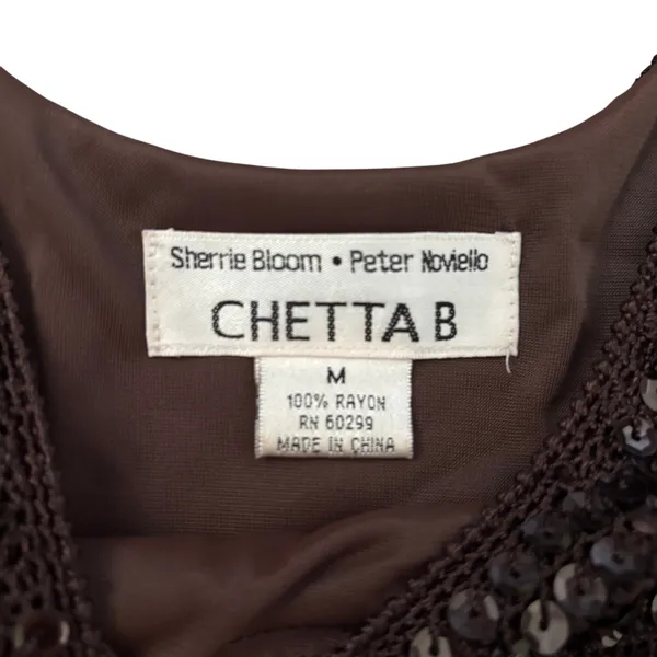 Vtg Chetta B Sequin Crochet Knit 2 Piece Skirt Set Sz M/L Dark Brown 90s Glam - Image 10