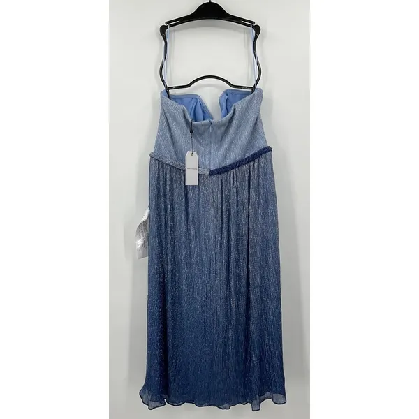 Dress The Population Blue Ombre Strapless Pleated Metallic Midi‎ Dress New - Image 6