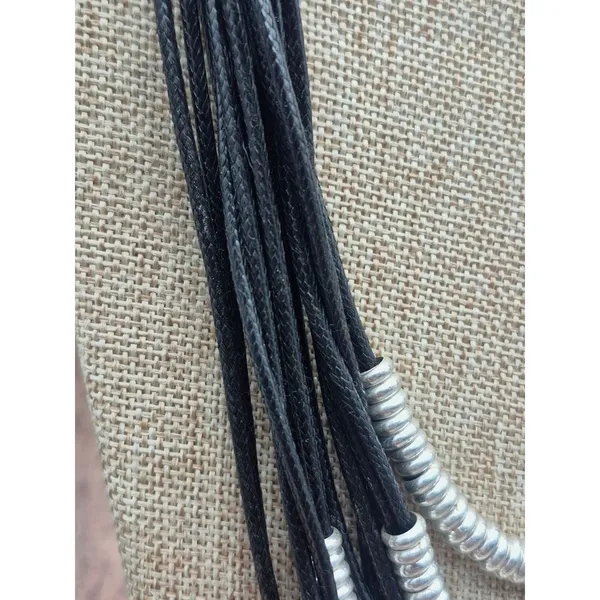 Black & Silver Tone Multi Cord Strand Statement Necklace 24" Long Collar - Image 4