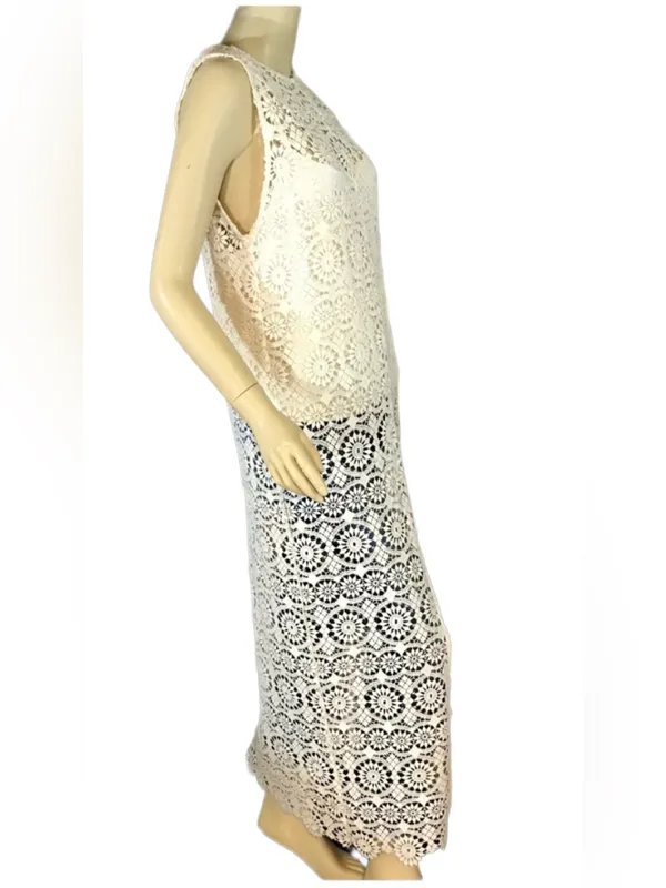 Alice + Olivia Off White Crochet Lace "Gretchen" Maxi Tunic And Cami (M) - Image 4