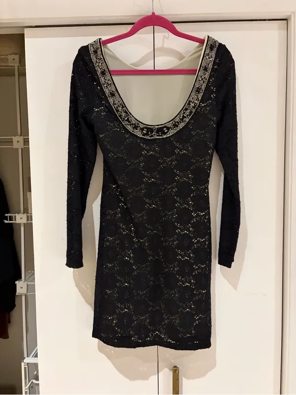 Denim & Supply Ralph Lauren Black Lace Long-Sleeve Mini Dress - Image 3