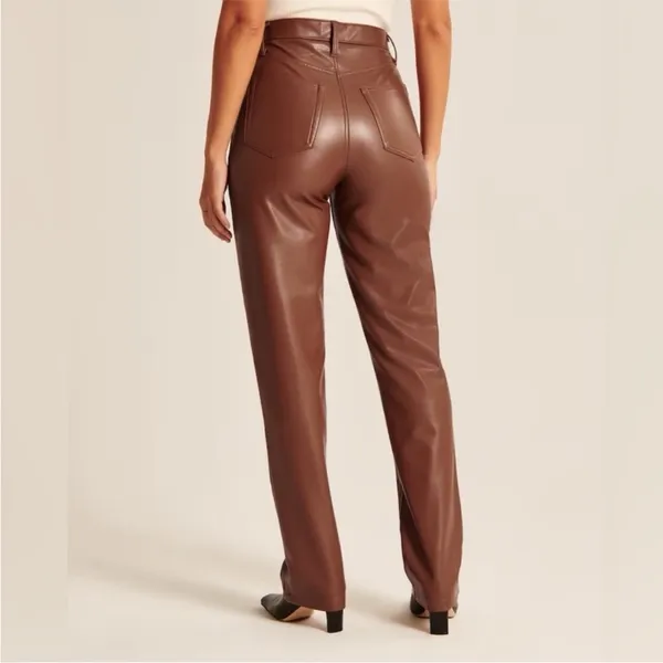 $99 Abercrombie & Fitch Brown Vegan Leather 90’s Straight Ultra High Rise Pants - Image 4