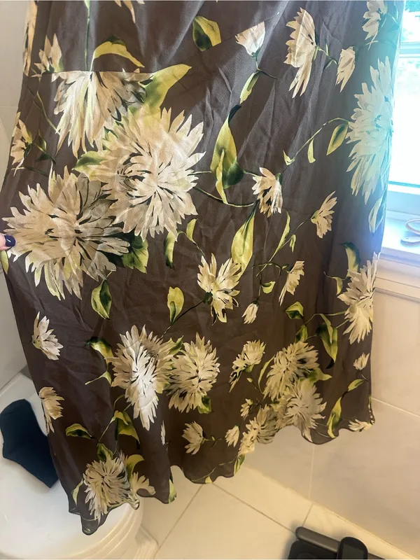 Ellen Tracy Paneled Asymmetric-Hem Midi Dress size 8 nwt brown floral lined silk - Image 3
