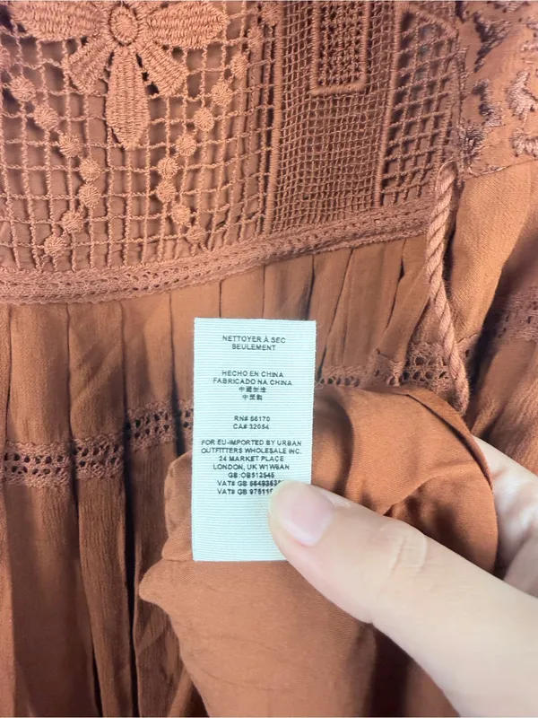 New Free People Emily Crochet copper brown Dress Size XS Boho - Image 7