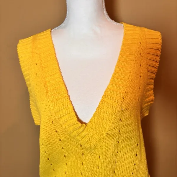 Jack Winter Sweater Vest Yellow Paisley Pocket Knit Women's Size Small Vintage‎ - Image 5