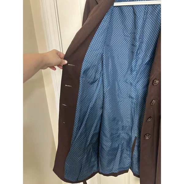 Y2K Merona Brown Wool Blend Belted Trench Coat M Tailored Silhouette Indie - Image 9