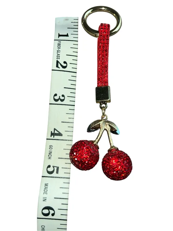 Red Cherry Crystal Keychain Wristlet - Image 3