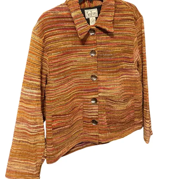 Vintage TanTrums Striped Chenille Jacket S Boho Art To Wear Textured Boxy 90s - Image 14