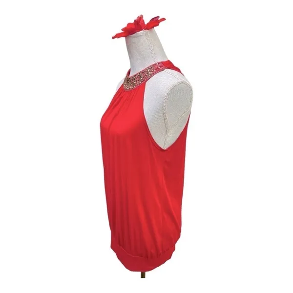 Forever 21 Halter NeckSleeveless Shirt Lg Red Top Blouse Dressy Embellished - Image 5