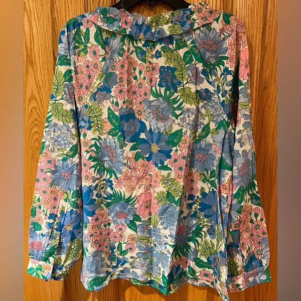 J.Crew Cotton Tie-Front Gathered Sleeves‎ Ruffle Top in Fairy Floral Size XS - Image 8