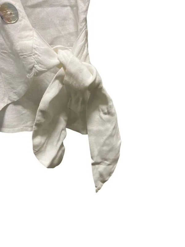 H&M Linen Wrap Top White Size 2 Coastal Beach Minimalist Vacation Lightweight - Image 10