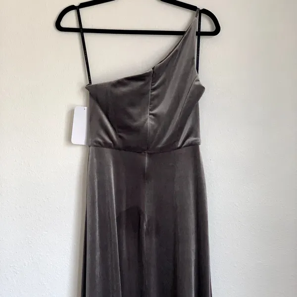 NWT After Six One Shoulder Velvet Maxi Dress Gown in Caviar Gray‎ - Image 7
