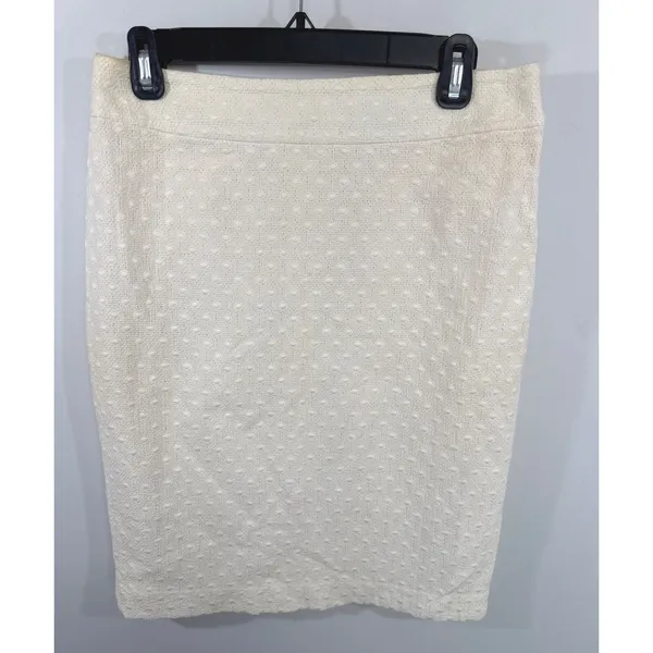Ann Taylor Ivory Swift Dots Cotton Pencil Skirt Women Size 4 Preppy Academia - Image 2
