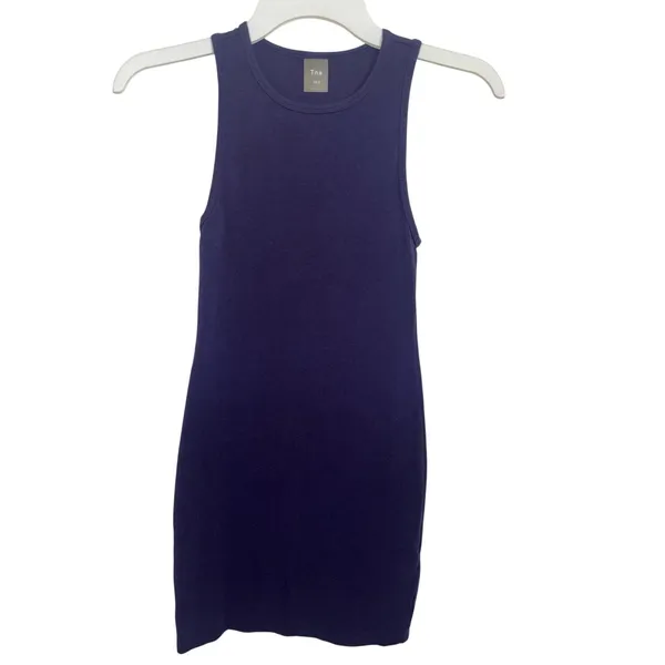 Aritzia TNA DePaul Deep Purple Plum Dress Bodycon Fitted Organic Cotton XXS - Image 2