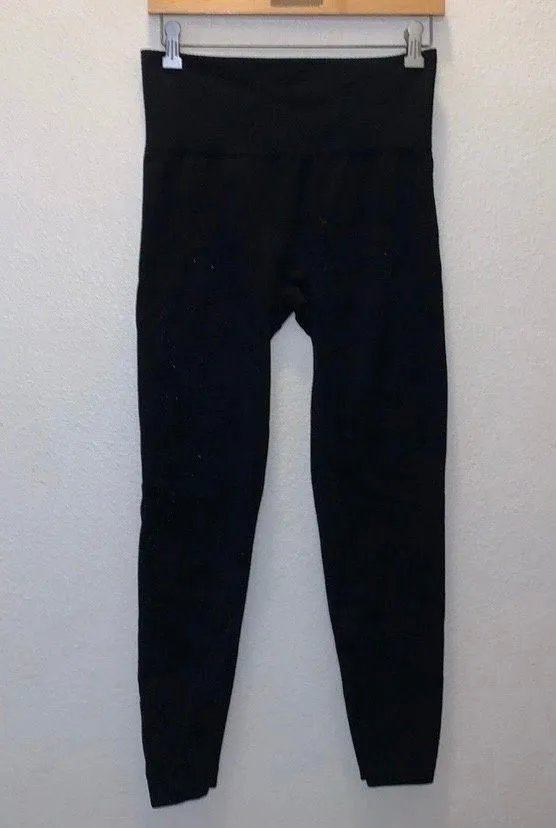 Black stretchy fleece lined leggings winter warm thick waistband - Image 5